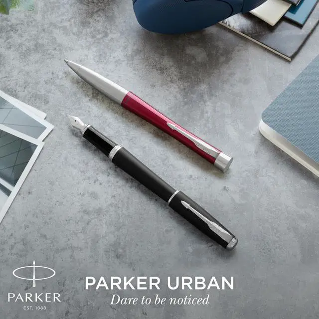 Alt view image 5 of 7 - Parker Urban Twist Ballpoint Pen | Muted Black with Chrome Trim | Medium Point Blue Ink Refill | Gift Box