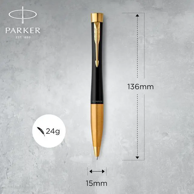 Alt view image 3 of 7 - Parker Urban Twist Ballpoint Pen | Muted Black with Gold Trim | Medium Point Blue Ink Refill | Gift Box