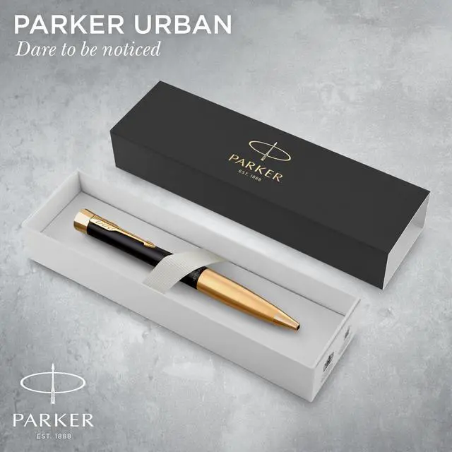 Alt view image 2 of 7 - Parker Urban Twist Ballpoint Pen | Muted Black with Gold Trim | Medium Point Blue Ink Refill | Gift Box