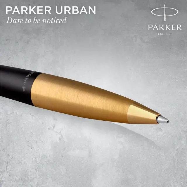 Alt view image 4 of 7 - Parker Urban Twist Ballpoint Pen | Muted Black with Gold Trim | Medium Point Blue Ink Refill | Gift Box