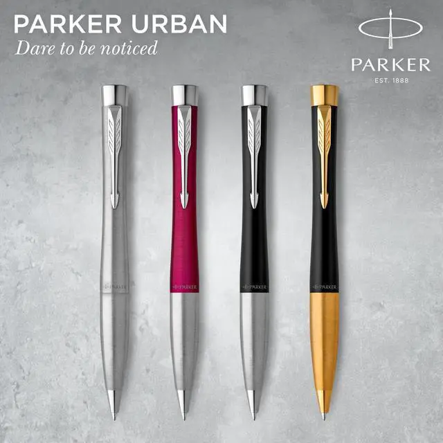 Alt view image 6 of 7 - Parker Urban Twist Ballpoint Pen | Muted Black with Gold Trim | Medium Point Blue Ink Refill | Gift Box