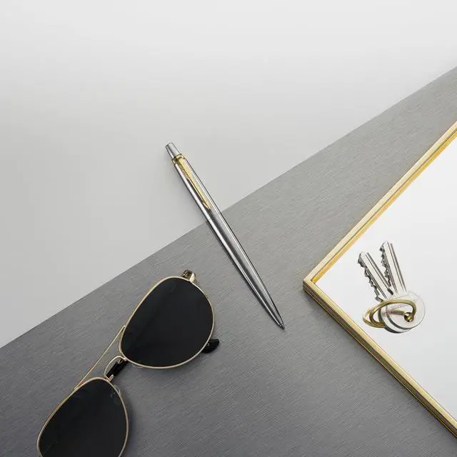 Alt view image 5 of 7 - Parker Jotter Duo Gift Set with Ballpoint Pen & Fountain Pen, Stainless Steel with Gold Trim, Blue Ink Refill & Cartridges, Gift Box