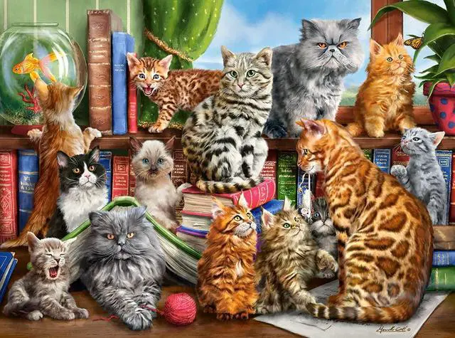 Alt view image 2 of 7 - CASTORLAND 2000 Piece Jigsaw Puzzles, House of Cats, Happy Kittens, Pets, Animals, Adult Puzzles, Castorland C-200726-2