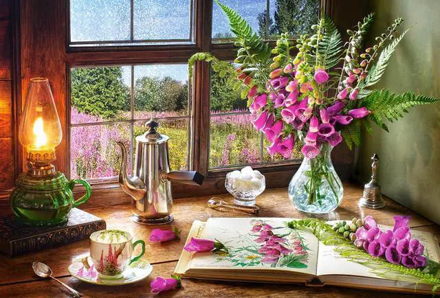 Alt view image 2 of 7 - CASTORLAND 1000 Piece Jigsaw Puzzles, Still Life with Violet Snapdragons, Classic Interior, Window View, Garden Puzzle, Adult Puzzle, Castorland