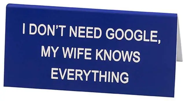 Main image of About Face Designs 121784 Man Stuff - I Don't Need Google My Wife Knows Everything Small Acrylic Desk Sign, Multicolor
