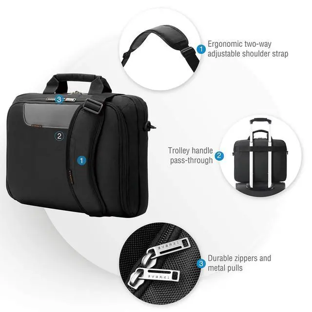 Alt view image 7 of 7 - EVERKI Advance Laptop Briefcase 16 Inch - Business Briefcase for Men & Women, Ideal Lap Top Computer Bag for Travel, Heavy Duty Laptop Bag, Mens Lap Top Messenger Carrying Case - (EKB407NCH) Black