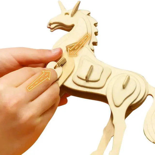 Alt view image 5 of 6 - Allessimo 3D Paint Creat Puzzle (Carousel - 43pcs) Model Paint Kit with Brush Toys for Kids Puzzle Build 3D Puzzles Educational Crafts Building DIY