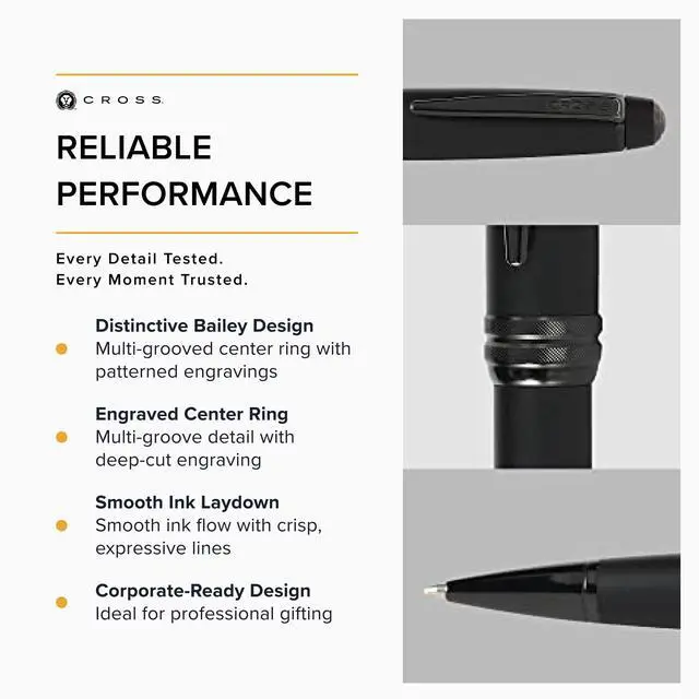 Alt view image 4 of 6 - Cross Bailey Matte Black Lacquer Ballpoint Pen - Refillable Pen for Long-Lasting Use - Smooth Writing - Comfortable Grip - Stylish Distinctive Look - Black Ink - Corporate Gifts