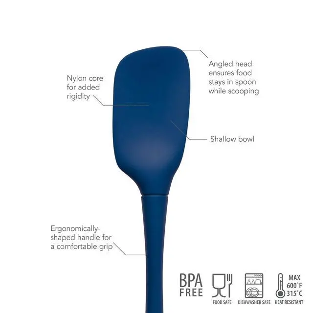 Alt view image 3 of 4 - Tovolo Spoon Spatula Spoonula All Silicone Ergonomic Handle Grip Deep Indigo, Silicone Scoopula Kitchen Utensil Non Scratch Easy Clean Dishwasher Safe Heat Resistant Flex Core Scoop Spatula