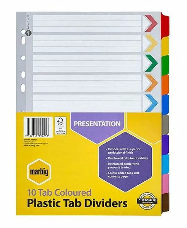 Main image of Marbig 35017F Reinforced Dividers Handle A4 Colour 10 Tabs White