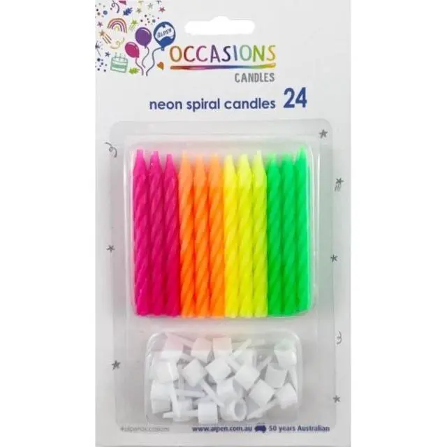 Alt view image 3 of 3 - ALPEN CANDLES ALPEN B/DAY NEON W/HOLDERS 24'S