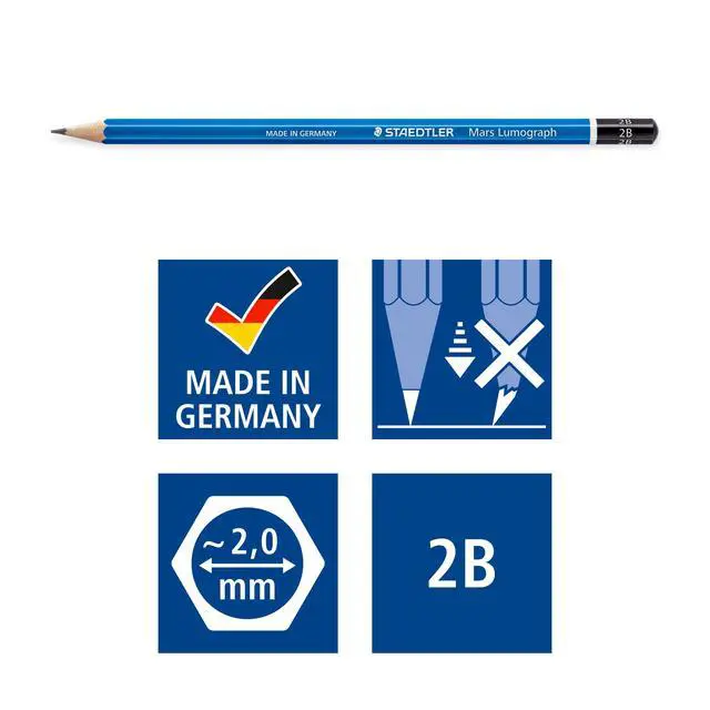 Alt view image 6 of 6 - STAEDTLER Mars Lumograph 2B Graphite Art Drawing Pencil, Medium Soft, Break-Resistant Bonded Lead, 12 Pack, 100-2B (100-2B VE)