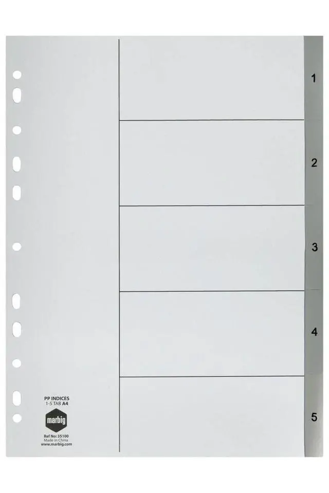 Alt view image 3 of 3 - Marbig 35100 Indices PP A4 1-5 Tab Grey