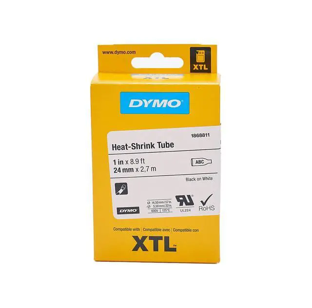 Alt view image 2 of 4 - DYMO XTL Heat-Shrink Tube Labels 1" x 8.9' Black on White