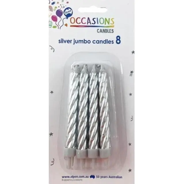 Alt view image 2 of 3 - ALPEN CANDLES ALPEN B/DAY SPIRAL JUMBO SILVER 8'S