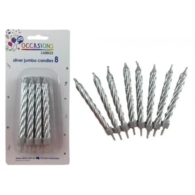 Alt view image 3 of 3 - ALPEN CANDLES ALPEN B/DAY SPIRAL JUMBO SILVER 8'S