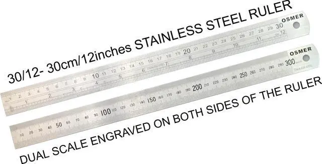Main image of Osmer Dual Scale Metal Ruler, 30 cm Length