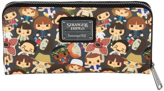 Main image of Loungefly Stranger Things Wallet Chibi Character Faux Leather Zip Around Womens Wallet with Card Slots, Bill Pockets & ID Holder