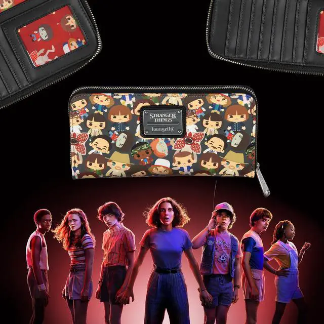 Alt view image 5 of 5 - Loungefly Stranger Things Wallet Chibi Character Faux Leather Zip Around Womens Wallet with Card Slots, Bill Pockets & ID Holder