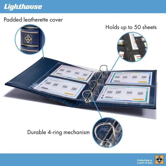 Alt view image 3 of 4 - LIGHTHOUSE - Vario Classic Binder - 4-Ring Binder with Padded Leatherette Cover and Slipcase for up to 50 Sheets - Blue