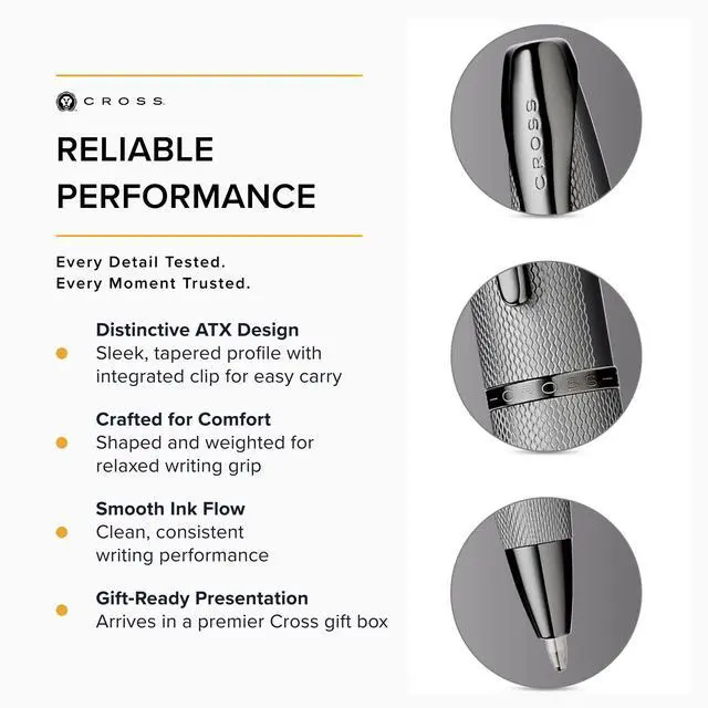 Alt view image 4 of 7 - Cross ATX Sandblasted Titanium Gray Ballpoint Pen - Refillable Pen for Smooth Writing - Black Ink - Comfortable Grip - Long-Lasting - Professional Office Supplies - Gift Box Included