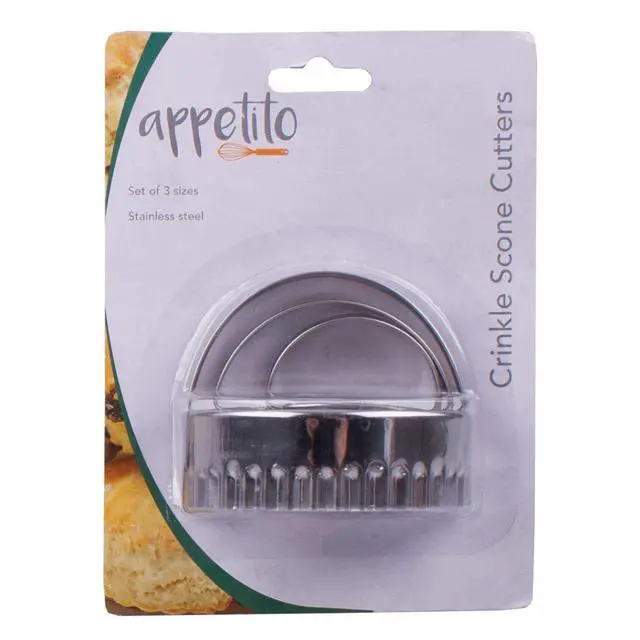 Alt view image 2 of 2 - Appetito Stainless Steel Crinkle Scone Cutters W/Handle Set 3