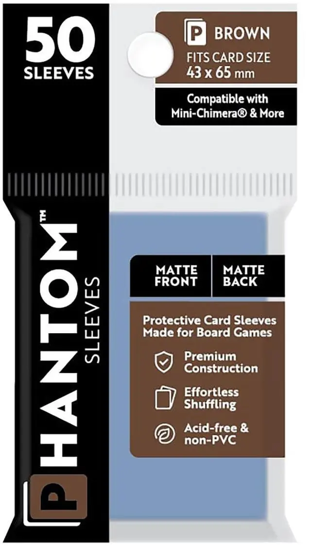 Main image of Phantom Sleeves: Brown Size 43 x 65mm: Matte Front/Back - 50 Pack - Transparent Protective Card Sleeves for Board Games, Trading Cards & Card Games