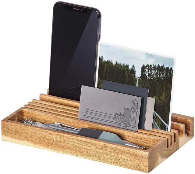 Main image of Gentlemens Hardware Wooden Desk Organiser with Phone Stand - Contains Storage for pens, Business Cards and Other Small Items - 100% Recyclable Packaging.