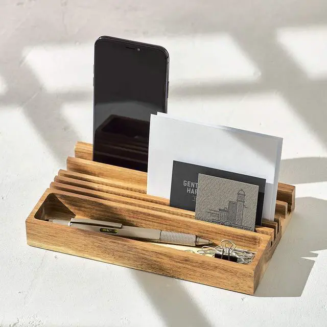 Alt view image 5 of 7 - Gentlemens Hardware Wooden Desk Organiser with Phone Stand - Contains Storage for pens, Business Cards and Other Small Items - 100% Recyclable Packaging.