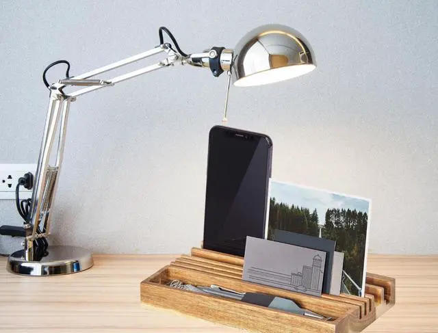 Alt view image 3 of 7 - Gentlemens Hardware Wooden Desk Organiser with Phone Stand - Contains Storage for pens, Business Cards and Other Small Items - 100% Recyclable Packaging.