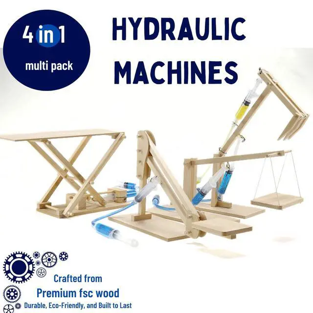 Alt view image 2 of 7 - PATHFINDERS STEM Kit- Hydraulics 4-in-1 Build 4 Hydraulic Machines | Engineering Model Kit for Kids 8+ | Educational Science Toy | Learn Physics & Mechanics | Wooden DIY Project