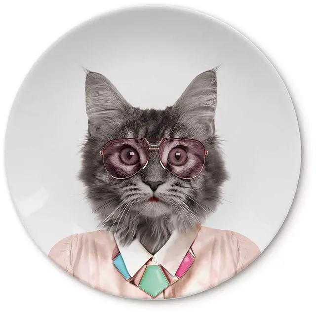 Main image of MUSTARD - Wild Dining Dinner Plate I Funny Dinner Plate I 100% Ceramic I 9-inch Plate I Funny Plate with Goofy Pet Print I Gift Idea for Students | Dishwasher Microwave and Food Safe (Cat)