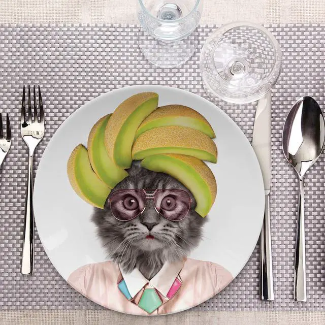 Alt view image 2 of 4 - MUSTARD - Wild Dining Dinner Plate I Funny Dinner Plate I 100% Ceramic I 9-inch Plate I Funny Plate with Goofy Pet Print I Gift Idea for Students | Dishwasher Microwave and Food Safe (Cat)