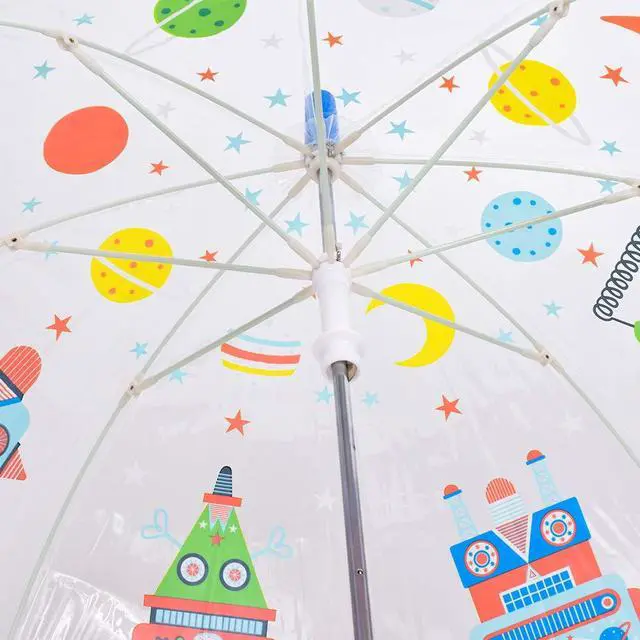 Alt view image 3 of 7 - DJECO - Transparent Dome Umbrella with Colorful Robot Design - Rain Protection - Unique Retro Robot Design - Child-Safe Mechanism - Durable and Waterproof