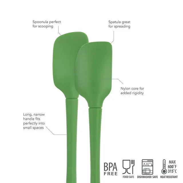 Alt view image 2 of 4 - Tovolo Flex Core Mini Silicone Spatula Spoonula Set of 2 for Cast Iron Non Stick Cooking & Baking, Dishwasher Safe Spatula & Spoonula All Silicone Heat Resistant BPA Free Kitchen Utensil, Pesto Green