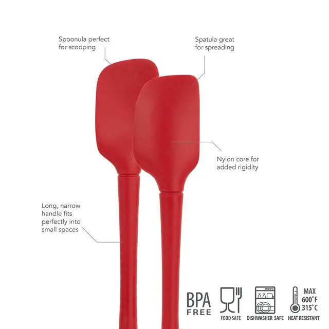 Alt view image 2 of 3 - Tovolo Flex Core Mini Silicone Spatula Spoonula Set of 2 for Cast Iron Non Stick Cooking & Baking, Dishwasher Safe Spatula & Spoonula All Silicone Heat Resistant BPA Free Kitchen Utensil, Cayenne Red