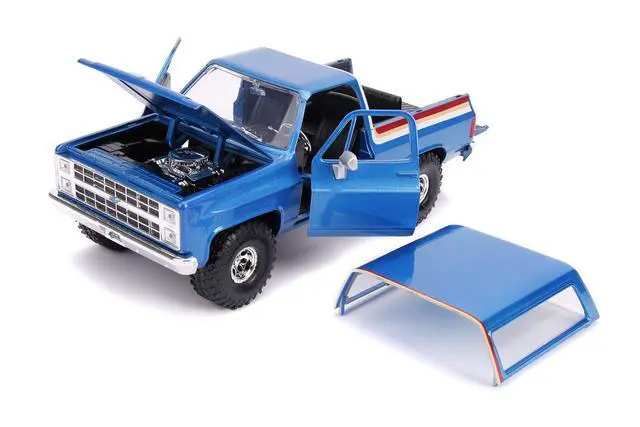 Alt view image 4 of 6 - Jada Toys Just Trucks 1:24 1980 Chevy Blazer with Rack Die-cast Car Blue Metallic Stripes, Toys for Kids and Adults