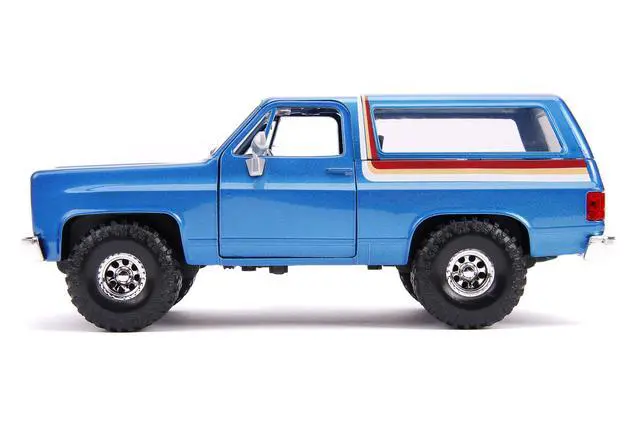 Alt view image 3 of 6 - Jada Toys Just Trucks 1:24 1980 Chevy Blazer with Rack Die-cast Car Blue Metallic Stripes, Toys for Kids and Adults