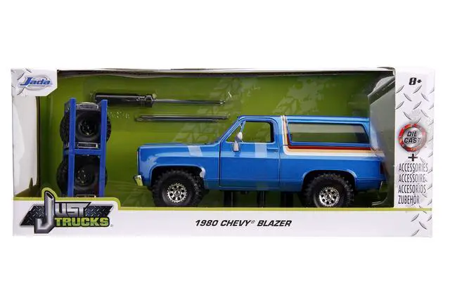 Alt view image 6 of 6 - Jada Toys Just Trucks 1:24 1980 Chevy Blazer with Rack Die-cast Car Blue Metallic Stripes, Toys for Kids and Adults