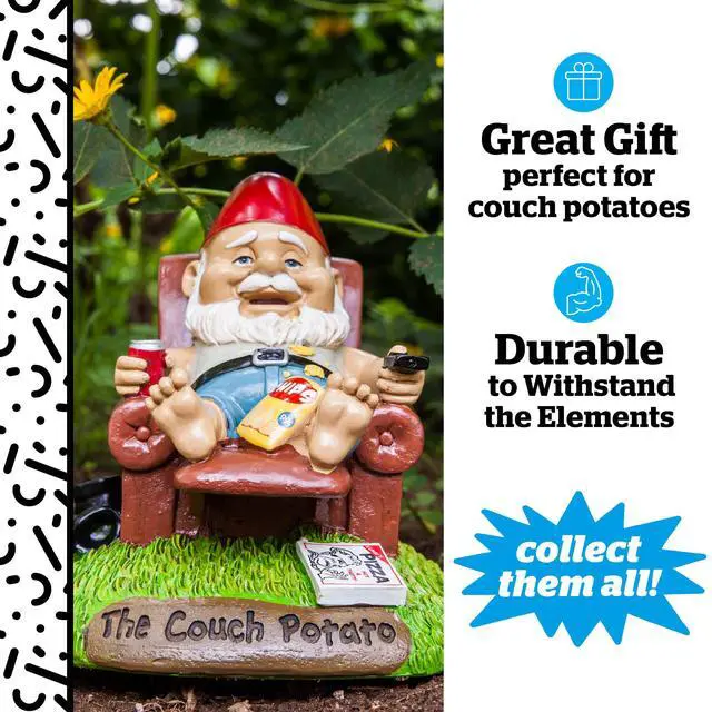 Alt view image 3 of 4 - BigMouth Inc Couch Potato Garden Gnome, Funny 9-inch Tall Lawn Gnome Statue, Garden Decoration