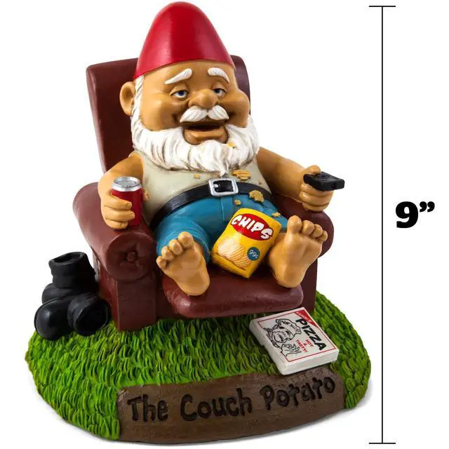 Alt view image 4 of 4 - BigMouth Inc Couch Potato Garden Gnome, Funny 9-inch Tall Lawn Gnome Statue, Garden Decoration