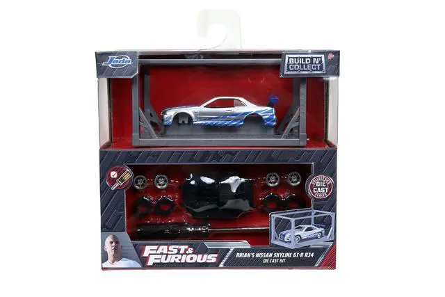Alt view image 4 of 7 - Jada Toys Fast & Furious 1:55 Brian's 2002 Nissan GT-R R34 Build N' Collect Die-cast Model Kit, Toys for Kids and Adults, Blue