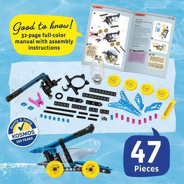 Alt view image 3 of 7 - Thames & Kosmos Water Power STEM Experiment Kit | Build Your Own Rocket-Propelled Cars, Boats, and More! | Explore Physics of Air & Water, Pneumatics | 6 Models | Full-Color Manual & Experiment Guide