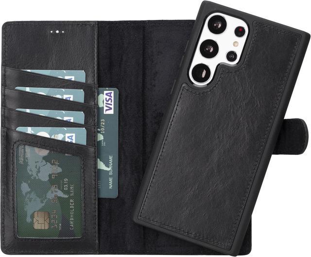 VENOULT Rustic Black Wallet Case for Samsung Galaxy S23 Ultra, Man or Women  with Credit Card Holder, Genuine Leather, Magnetic Detachable Luxury Flip  Case, RFID Protected, Compatible Wireless Charge 