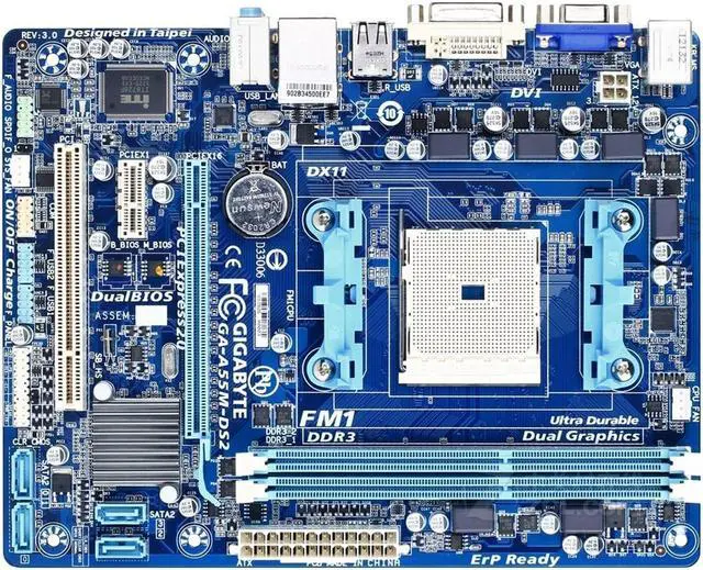 Alt view image 2 of 4 - GIGABYTE GA-A55M-DS2(rev.1.0/rev.1.1/rev.2.0/rev.3.0) Socket FM1 AMD A55 DDR3 64GB Micro ATX