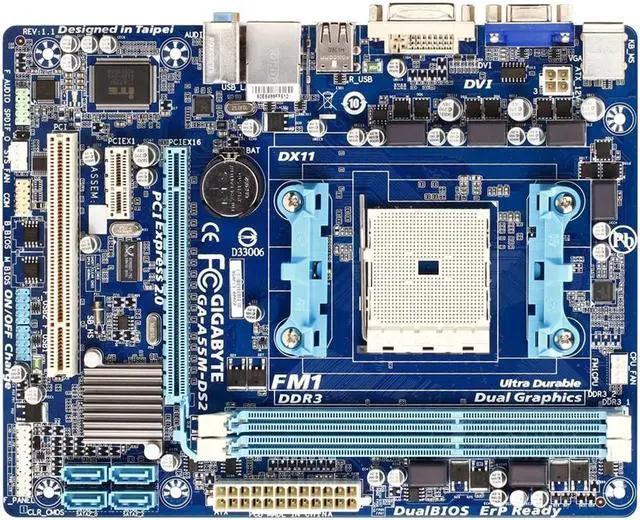 Main image of GIGABYTE GA-A55M-DS2(rev.1.0/rev.1.1/rev.2.0/rev.3.0) Socket FM1 AMD A55 DDR3 64GB Micro ATX
