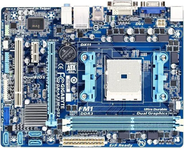 Main image of GIGABYTE GA-A75M-DS2 Socket FM1 AMD A75 DDR3 64GB Micro ATX