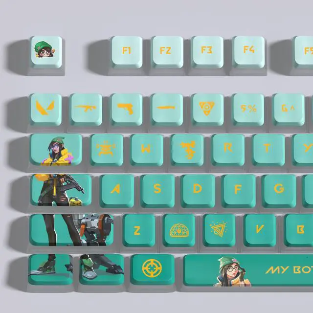Alt view image 3 of 5 - VALORANT Themed Keycaps KillJoy White translucent on all sides PBT heat-sublimation keycaps 119 keys ASA high degree