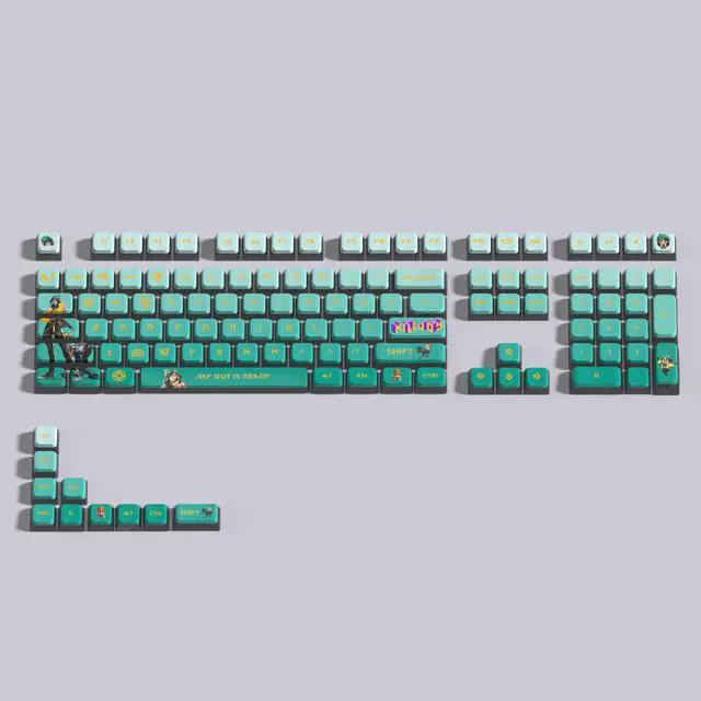 Alt view image 7 of 7 - VALORANT Themed Keycaps KillJoy Black translucent on all sides PBT heat-sublimation keycaps 119 keys ASA high degree