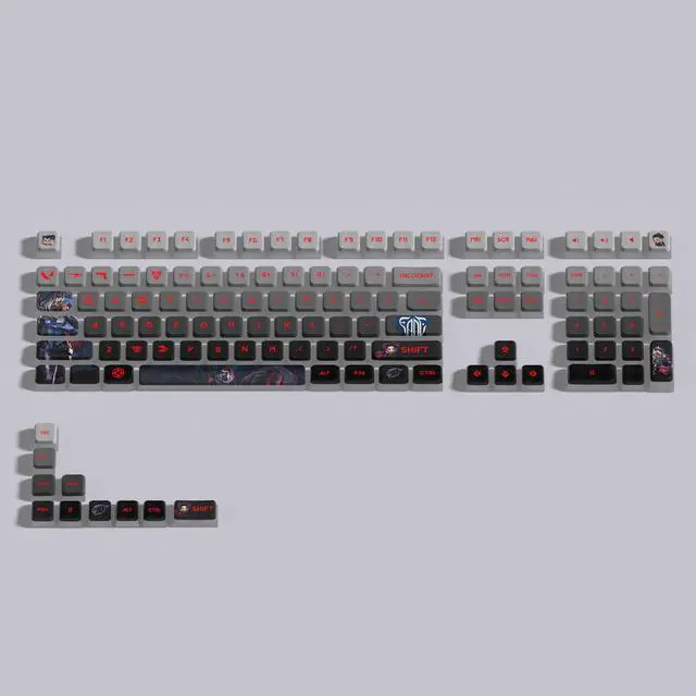 Alt view image 2 of 7 - VALORANT Themed Keycaps Cypher Black translucent on all sides PBT heat-sublimation keycaps 119 keys ASA high degree